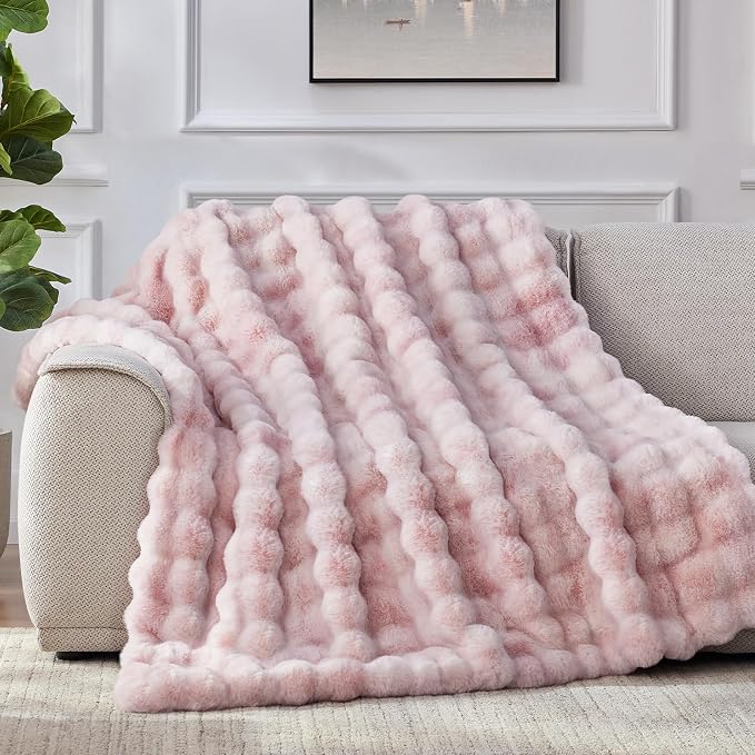 Anysay Faux Fur Throw Blanket, 1000GSM Fluffy Soft Bubble Blanket 80''*90'' | Cozy Plush Warm and Thick Blanket for Couch Bed, Fuzzy Rabbit Throw for Living Room Bedroom Tie-dye Pink