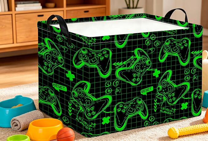 CLOCOR Rectangular Storage Basket Empty,Gift Basket,Waterproof Storage Bin,Room Decor(Fluorescent Green Game)