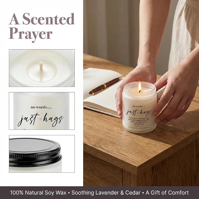Scented Candle, Sympathy Gifts for Loss of Loved One, Memorial Gifts - No Words Just Hugs -7oz Lavender Scented Soy Wax Candle, Bereavement, Grief, Think of You, Miscarriage, Get Well Candle for Women