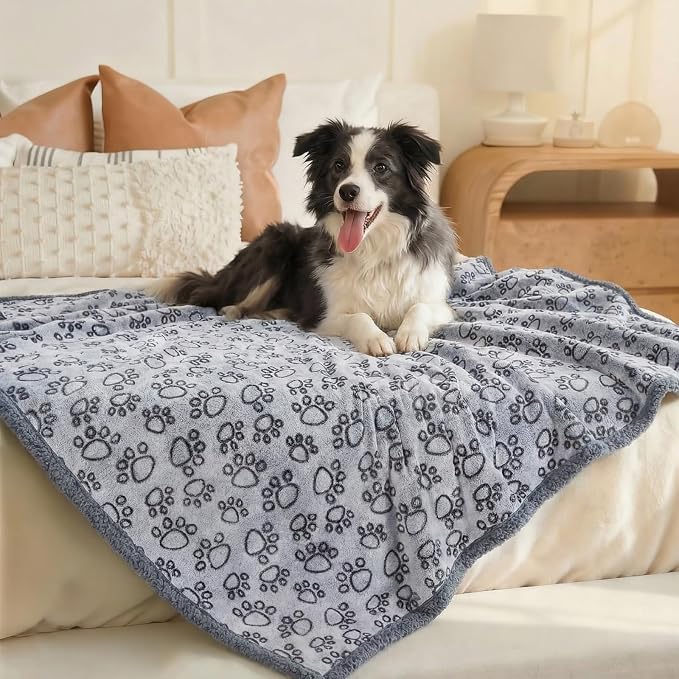 Luciphia Waterproof Dog Blanket Reversible Sherpa Fleece for Small Dogs Cat | Soft Print Pet Blanket Washable Pee Proof, Furniture Protector for Couch Sofa Bed Car, Cozy Throw (57" x 40", Grey)