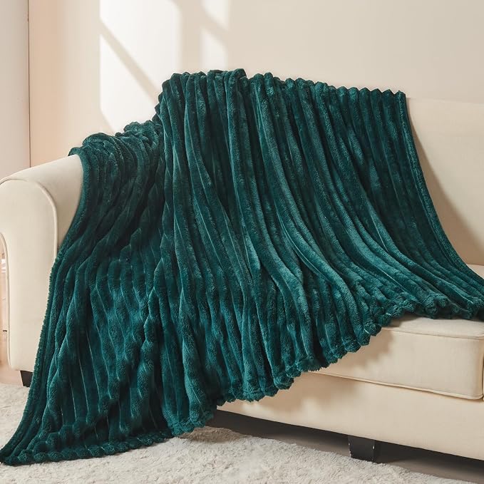 NEWCOSPLAY Fleece Ribbed Cozy Throw Blanket for Couch, Dark Teal, 50"x60" | Premium Silky Flannel Blanket, Soft Lightweight Fluffy Throw Blanket for Bed Sofa Decor, Gift for All Season Use