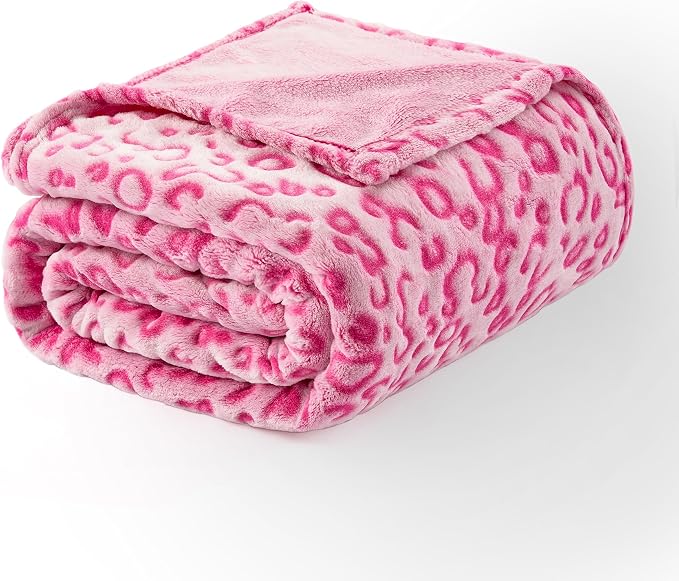 Excervent 3D Leopard Print Throw Blanket for Bed, 50x60 inches, Pink | 280 GSM Lightweight Fleece Cheetah Throw Blanket for Couch Sofa Bed, Super Soft Cozy Warm Blankets, Suitable for All Seasons