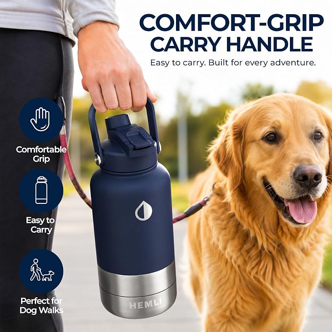 32 oz. Dog Water Bottle, Insulated Dog Travel Water Bottle, Stainless Steel Pet Water Bottle Dispenser Portable Food and Water Bowl for Dogs for Walking Dog Canteen Travel Kit