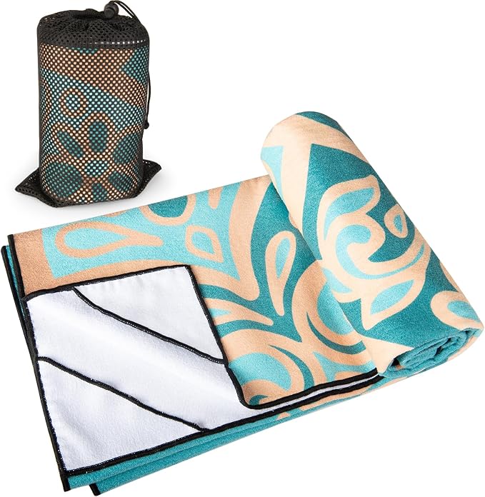 Colorful Star Yoga Towel with Corner Pockets, Non Slip Grip Dots Absorbent Hot Yoga Mat Towels, Yoga Blankets with Travel Bag, Mat Cover for Workout, Gym, Fitness - 74"x26", Turquoise Gold Mandala