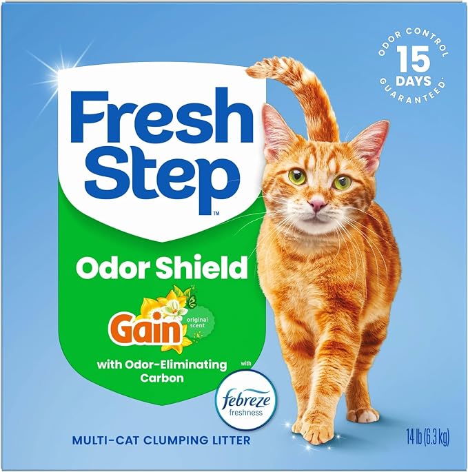 Fresh Step Odor Shield Multi Cat Clumping Cat Litter with Gain, 14 lb. | Odor Shield with Ammonia Block Technology, Low Dust, Compatible with Most Automatic Litter Boxes