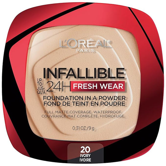 L'Oreal Paris Infallible Fresh Wear Foundation in a Powder, Up to 24H Wear, Ivory, 0.31 oz.