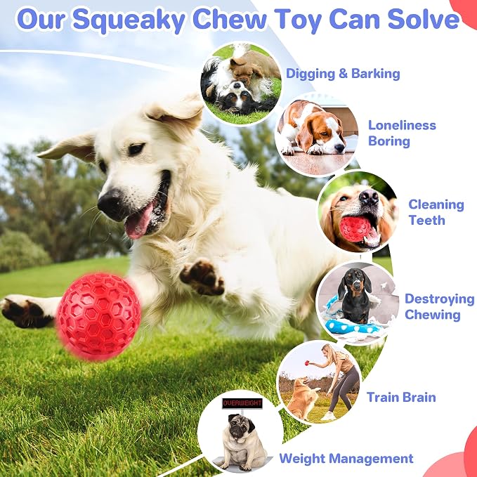 DISSKNIC Indestructible Squeaky Dog Balls for Aggressive Chewers, Interactive Dog Toys for Aggressive Chewers for Relieving Anxiety, Dog Chew Toy Balls for Small Medium Large Dogs, Outdoor Dog Toys