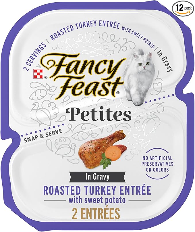Purina Fancy Feast Petites With Roasted Turkey Entrée with Sweet Potato in Gravy Gourmet Wet Cat Food - (Pack of 12) 2.8 oz. Tubs