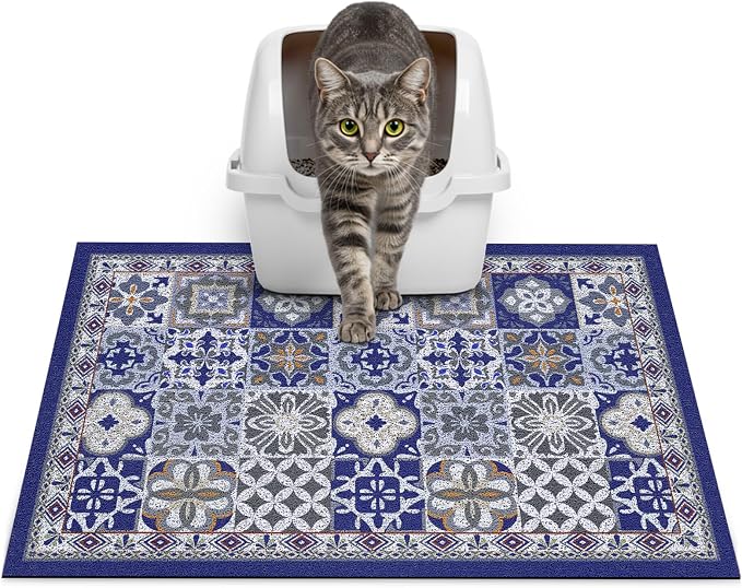 Glittme Cat Litter Mat, 24"x15" Non-Slip Washable Trapping Mat for Cats | Litter Trapping Mat With Thick PVC Coil To Catch Scatter, Soft On Paws And Waterproof Bottom To Protect Floors