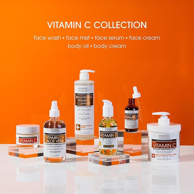Advanced Clinicals Brightening Vitamin C Face Cream Gel With Niacinamide + Hyaluronic Acid | Vitamin C Moisturizer Lotion For Face Visibly Diminishes Look Of Dark Spots & Uneven Skin Tone, 2.5 Fl Oz