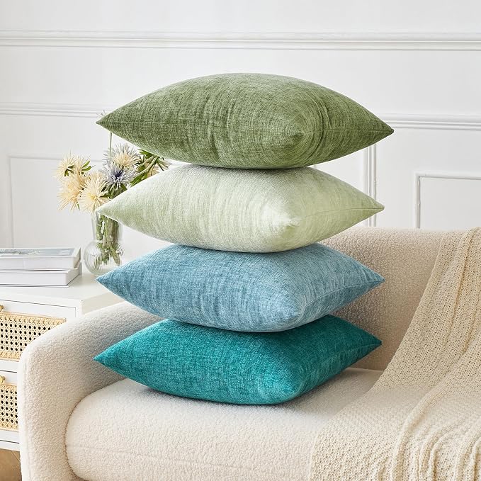MIULEE Soft Chenille Euro Throw Pillow Covers Teal 26x26 Pack of 2 | Modern Home Decor, Classic Decorative Pillows, Solid Dyed Cases, Boho Couch Cushion Covers for Sofa Bed Living Room