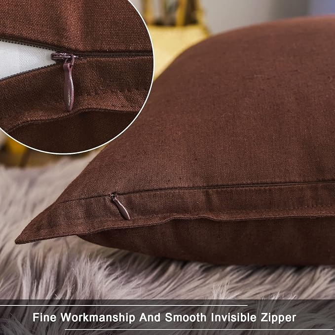 Jeanerlor Solid Cotton Linen Decoration 18"x18" Throw Pillow Cushion Case Special Pillow Cover Delicate Decorative Pillowcase for Couch/Bed/Chair,(45 x 45cm), Reddish Brown