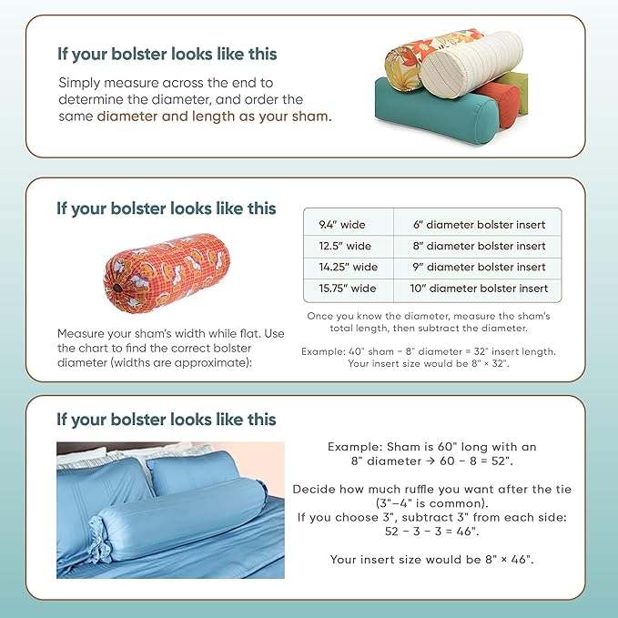 Pillowflex Bolster Pillow (9x48) - Round Roll Pillow Bolster Insert, Plush Polyester-Filled Insert for Decorative Shams, Odorless, Lint and Dust-Free Polyester Filling, No Lumps - (White)