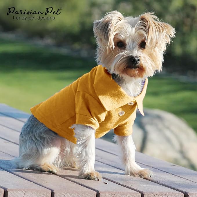Parisian Pet Dog Polo Shirt – Classic Yellow Cotton Pet Apparel with Collar & Buttons, Soft Breathable Puppy T-Shirt - Cute Dog Clothes - Ideal Summer Clothes for Large Dogs - Shirts for Dogs Boy Girl