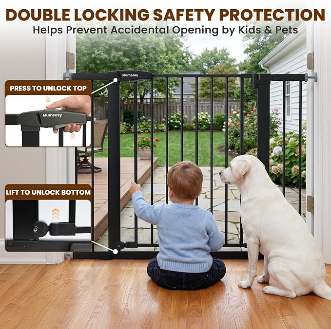 Mumeasy Baby Gate with Door, 29.7-43" Auto Close Dog Gate for Doorways