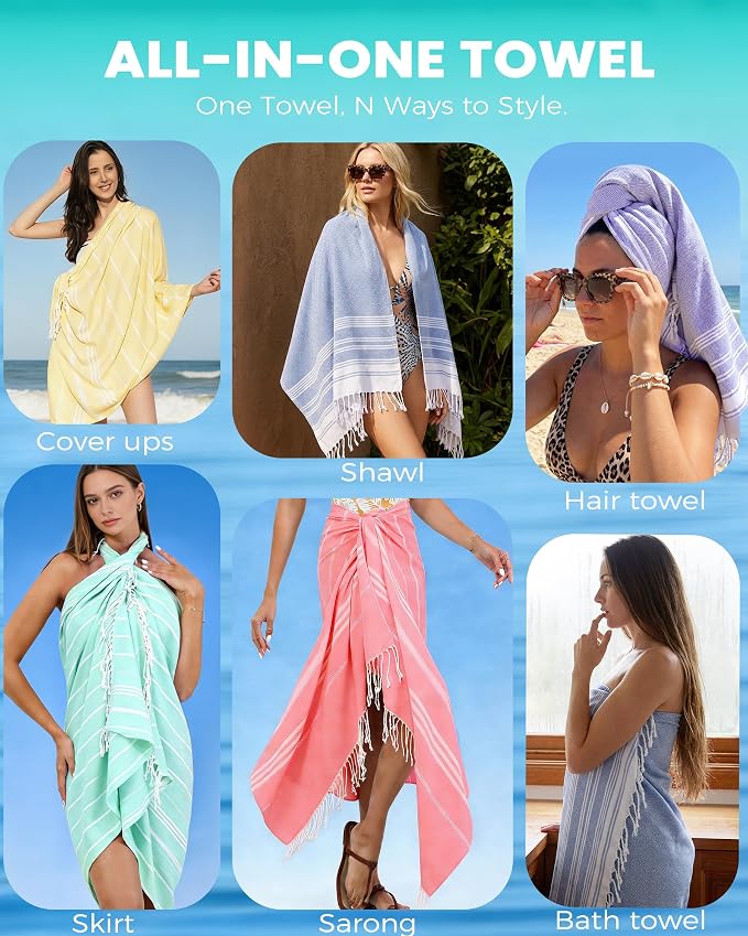 Antfuny Turkish Beach Towels Vacation Essentials Quick Dry Sand Free Oversized Bath Pool Swim Towel Extra Large XL Big Blanket Adult Men Travel Cruise Accessories Must Haves Clearance Yellow