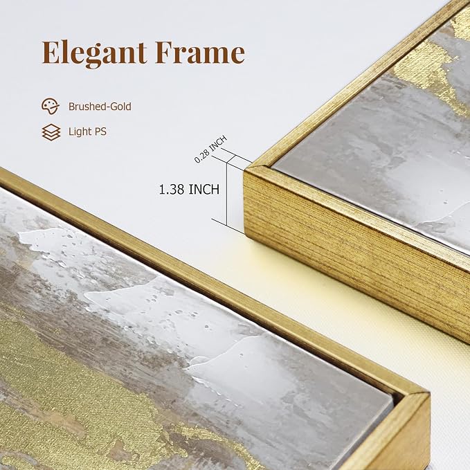 Zessonic Large Gold Abstract 3D Textured Hand-painted Wall Art, 24"x32" | Framed Texture Paintings Modern Canvas Artwork with Hand-Painted Gold Foil for Living Room Bedroom Office, Ready to Hang