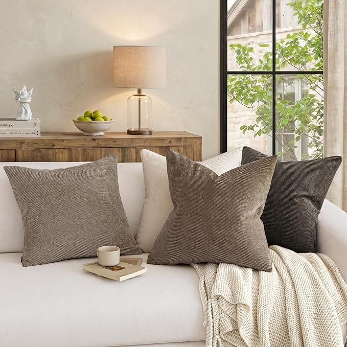 a moment Pack of 2 Decorative Chenille Throw Pillow Covers with Twill Cushion Covers for Sofa Living Room Couch Bed 18x18 Inch Dark Brown