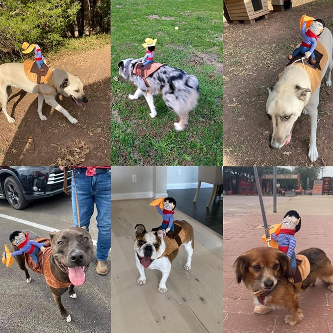 Cowboy Rider Dog Costume for Dogs Outfit Knight Style with Doll and Hat Pet Costume (L)