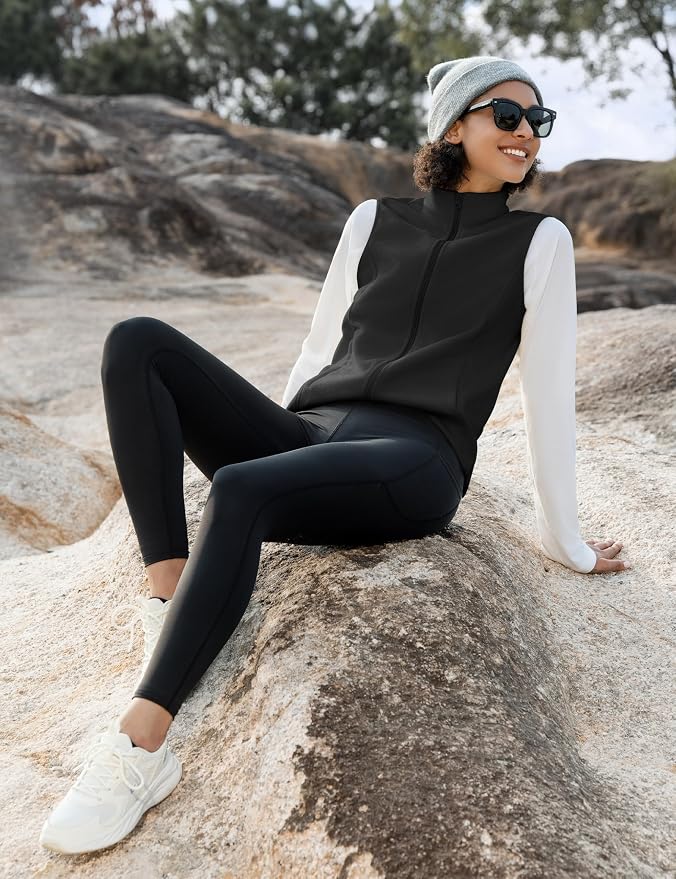 MAGCOMSEN Women's Fleece Vest Outerwear Sleeveless Lightweight Zip Jackets Warm Soft Vests with Zipper Pockets