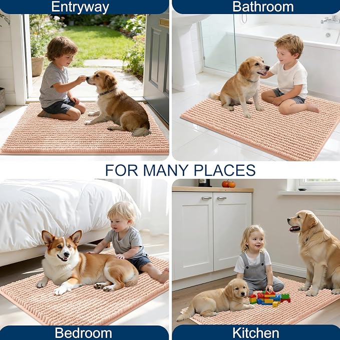 OLANLY Dog Door Mat for Muddy Paws 44x24, Extra Absorbent Chenille Mud Mat | Peach, Absorbs Moisture and Dirt, Non-Slip Machine Washable Doormat, Quick-Drying Indoor Entryway Floor Mat for Dogs