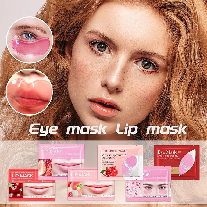 15 Pairs Under Eye Patches for Dark Circles,15 Packs Lip Masks,Hydrating Under Eye Masks and Lip Patches for Women,Undereye Mask Patches for Eye Care,Moisturizing Eyemasks Skin Care Set