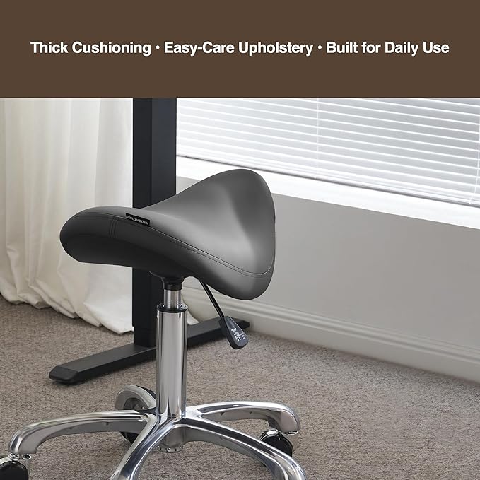 Ergonomic Saddle Stool Adjustable Pneumatic Swivel Rolling Saddle Seat Stool with Wheels for Medical Hygienic SPA Massage Salon Home and Office 506 Haku