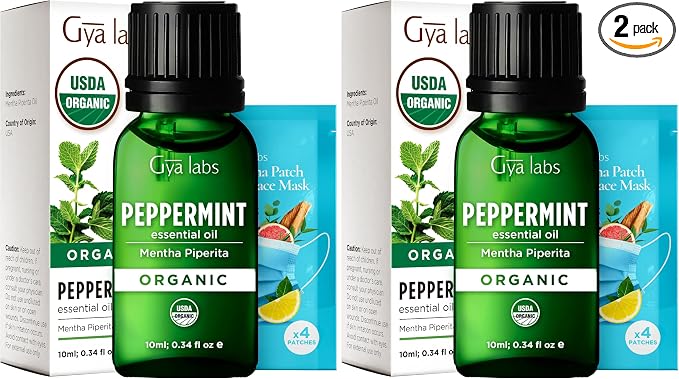 Gya Labs Organic Peppermint Essential Oil - 0.34 Fl Oz - for Skin, Hair, Diffuser, Aromatherapy, DIY Candle Making Scents (Pack of 2)