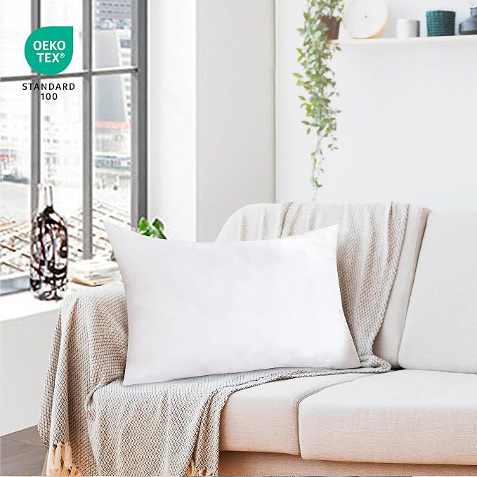 ROYALE LINENS 12 x 20 Pillow Insert - Down Alternative Throw Pillows Insert - Rectangle Pillow Pack of 1 White - Bed & Couch Pillows - Inner Cushion for Bed, Cushion for Living Room - Shams Stuffer
