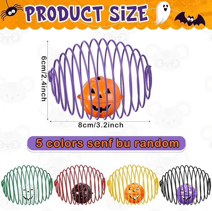 Jecery 5 Pcs Cat Toys Spring,Bell,Halloween Colors