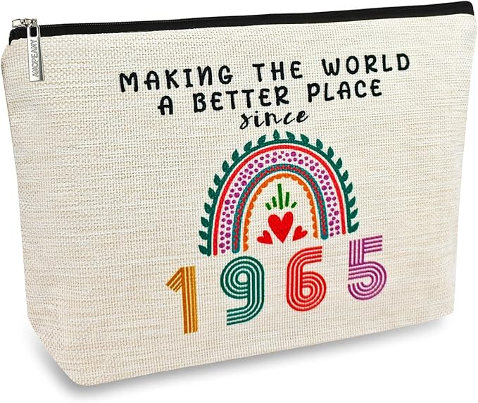 ancpeany Happy 60th Birthday Gifts for Women Makeup Bag, Funny 1965 60 Year Old Birthday Decorations Gift Ideas for Grandma, Mom, Her, Wife, Sister, Aunt, Small Cosmetic Travel Bags for Mothers Day