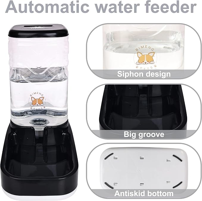 Elevon Automatic Cat Feeder, Gravity Food and Water Dispenser Bowl Set for Small Medium Dogs Animals, Pet Feeder Dispenser Storage Food, 3.8L Large Capacity, Black