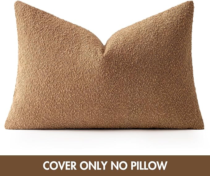 MIULEE Textured Boucle Lumbar Pillow Cover for Bed 16x24 Brown | Pack of 1 Textured Neutral Fall Autumn Couch Throw Pillow Cover, Accent Solid Pillowcase, Sofa Living Room Home Decor