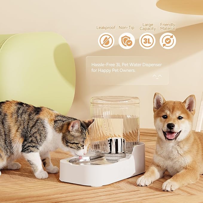 Automatic Cat Water Dispenser with Stainless Steel Bowl | Dog Water Bowl Dispenser Adjustable Water Dispensing, Auto Pet Waterer for Cats and Dogs