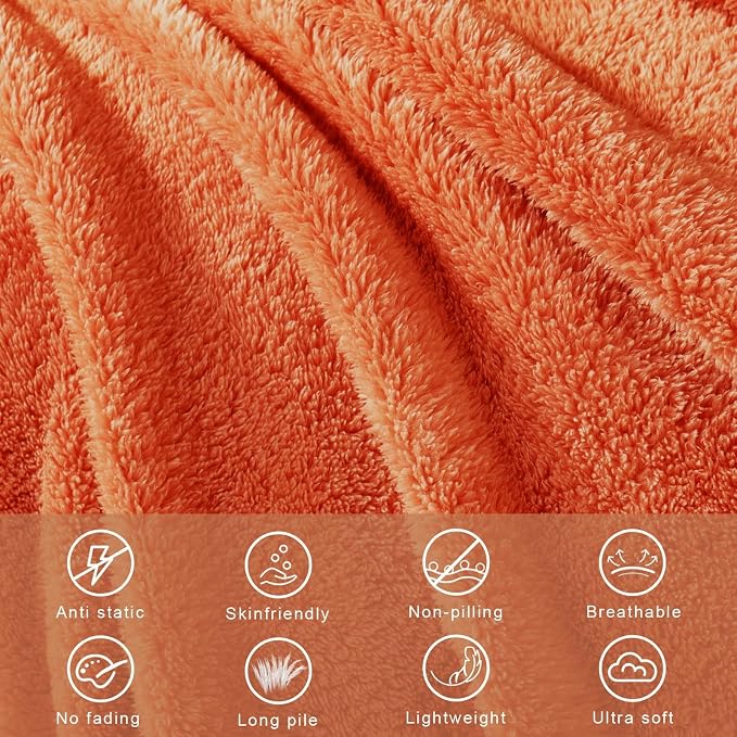 Exclusivo Mezcla Soft Plush Fleece Twin Size Blankets for Bed Living Room | Lightweight Fuzzy Fluffy Large Blanket for All Seasons, Cozy Velvet for Women Men, Machine Washable, 60"x80", Burnt Orange