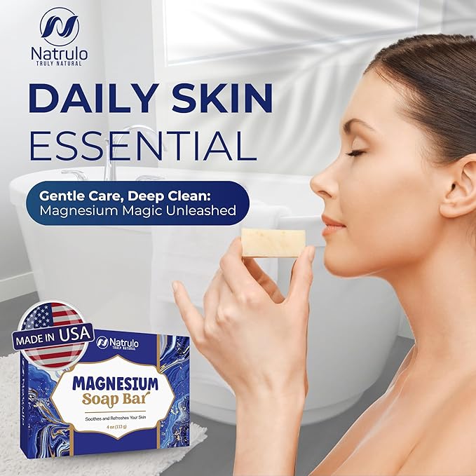 Dead Sea Magnesium Soap Bar – Deep Cleansing, Moisturizing Body Soap for Dry Itchy and All Skin Types – Shower Soap Soothes Muscles and Joints – All-Natural Exfoliating Face and Body Wash Made in USA