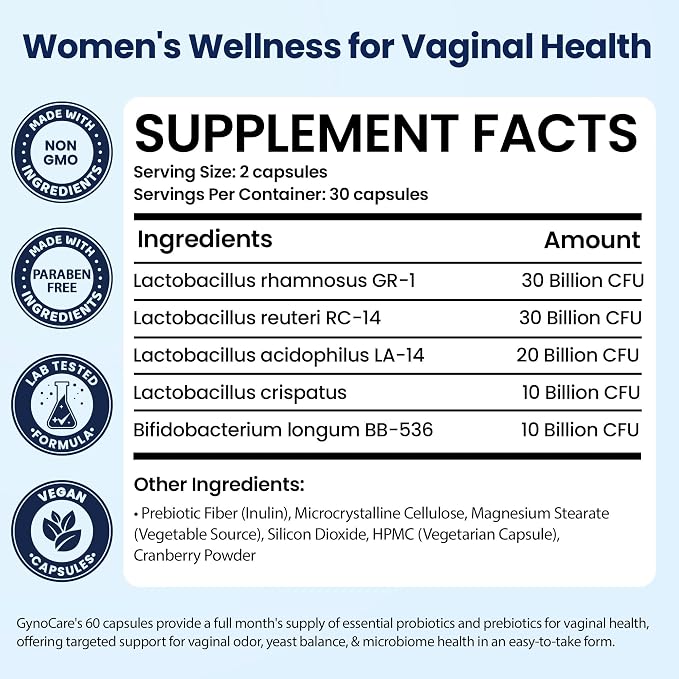Vaginal Probiotics for Women pH Balance | Prebiotics & Probiotics for Women | Women's Welness for Vaginal Health | Odor Relief | 60 Capsules