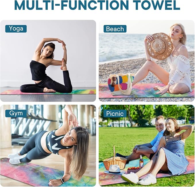 Yoga Towels, Non Slip Hot Yoga Mat Towel with Grip Dots,Super-Absorbent Soft Microfiber Yoga Blanket for Pilates, Fitness and Workout 72inch x 24inch