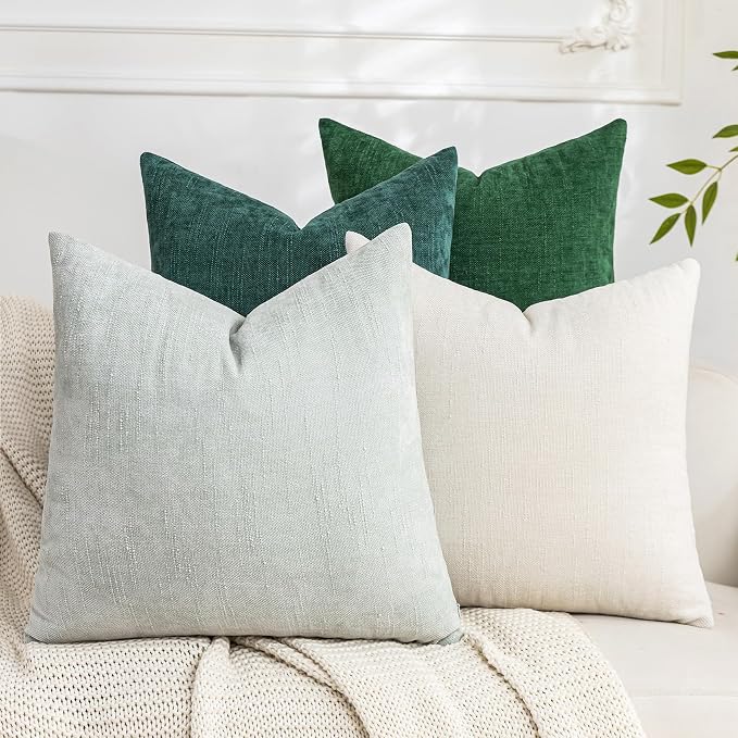 Set of 4 Soft Textured Decorative Throw Pillow Covers 24x24 Inch Cozy Farmhouse Cushion Cover Square Accent Pillow Cases for Bed Couch Sofa Living Room, White Aqua Green