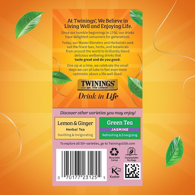 Twinings Pomegranate & Raspberry Herbal Tea Individually Wrapped Bags, 20 Count (Pack of 6), Naturally Caffeine-Free, Enjoy Hot or Iced, 120 Teabags
