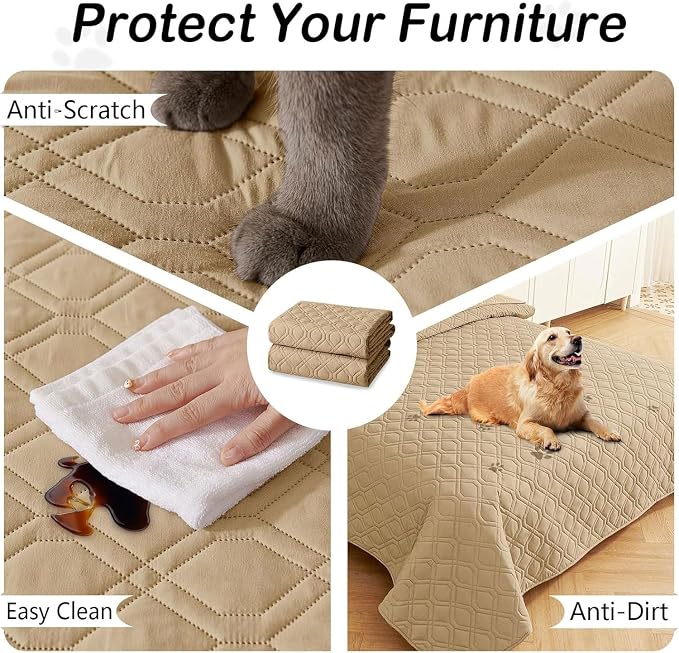 Waterproof Dog Bed Blanket - Soft Pet Blanket & Sofa Cover for Dogs | Reversible Washable Furniture Protector, Couch Covers for Pets (52x82 Inch, Camel/Camel)