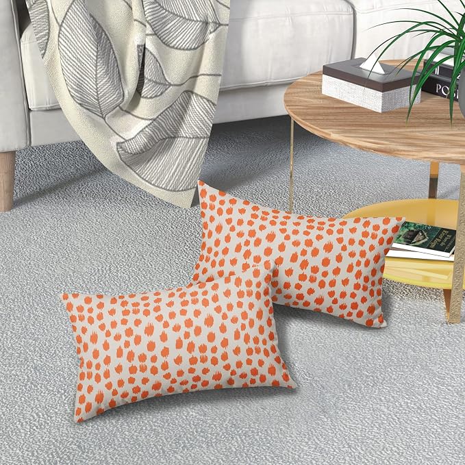 Orange Cream Boho Design Polka Dot Throw Pillows 12x20 Set of 2 Modern Brush Strokes Print Decorative Outdoor Pillowcase Lumbar Cushion Cover Linen Pillow Case for Home Sofa Couch Bed