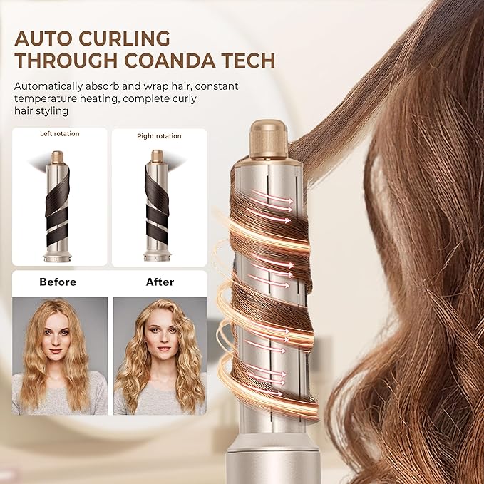 Ukliss 8 in 1 Hair Dryer Brush & Multi Hot Air Styler–Foldable 110,000 RPM Blow Dryer Brush Tool Set with Diffuser Auto-Wrap Curler for Fast Drying Curling Straightening Hair Daily Styling (1.25'')
