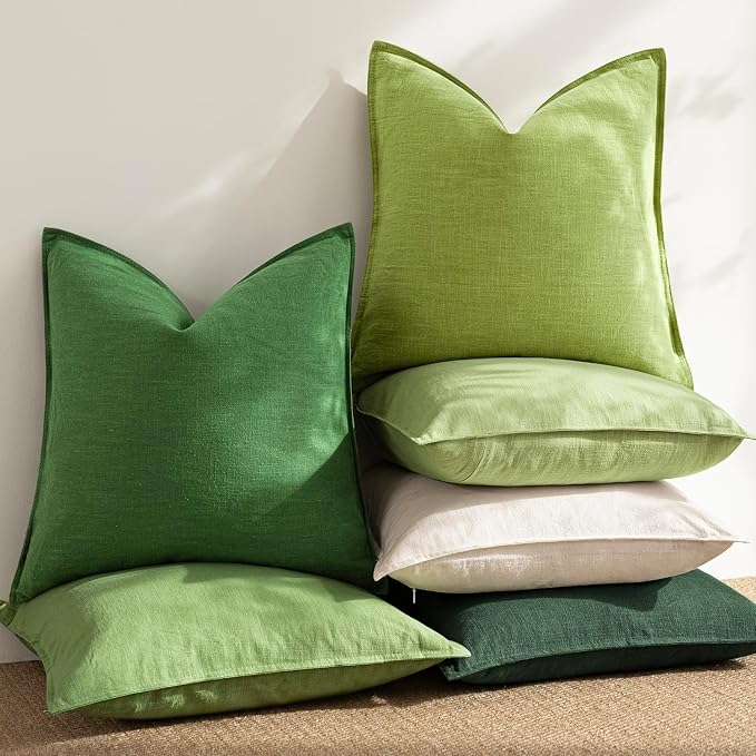 Foindtower Pack of 2, Decorative Linen Solid Throw Pillow Covers Soft Accent Lumbar Cushion Case Boho Farmhouse Pillowcase for Chair Couch Sofa Bedroom Living Room Home Decor 12 x 20 Inch Forest Green