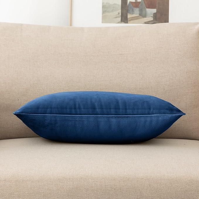 NiNi ALL Blue Velvet Throw Pillow Covers 20x30 Pack of 2 Decorative Couch | Soft Solid Boho Cushion Squar Pillow Cases for Chair Sofa Bedroom Farmhouse Living room Modern Luxury Home Decor Christmas