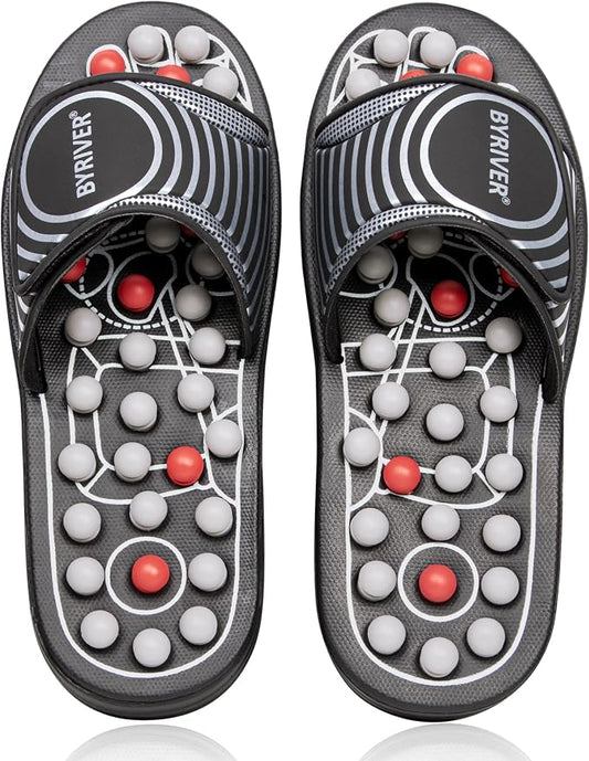BYRIVER Plantar Fasciitis Relief Foot Massager Slippers Sandals Shoes for Men Women, Foot Care Relaxation Wellness Gifts for Mom Dad, Stress Relief, Tense Muscle Relaxer (02M)