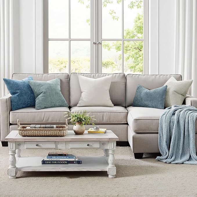 MIULEE Decorative Couch Throw Pillow Covers 18x18 Inch Coastal Blue 2 Pack | Coastal Modern Boho Accent, Soft Chenille Pillow Covers, Farmhouse Cushion Cases for Home Decor Bed Sofa Living Room