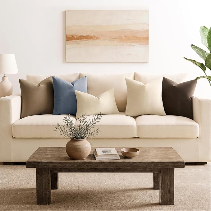 Throw Pillow Covers Set of 2 22x22 Inch Velvet Pillow Covers, Soft Blue Grey Decorative Covers for Couch Sofa Bed Living Room, Neutral Farmhouse Covers, Home Boho Decor