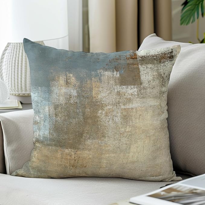 Grey and Beige Abstract Art Contemporary Pillow Cover, Modern Neutral Decorative Throw Pillows Cushion Cover for Bedroom Sofa Living Room 26 x 26 Inch Set of 2