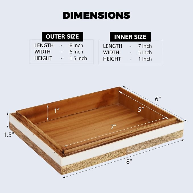 Handicrafts Home White Decorative Storage Box with Lid Wooden Desk Organizer Box Office Storage Box for Workspace Desk Decor Organizer – Resin Inlay Patisserie Adorn Collection- 8x6x1.5
